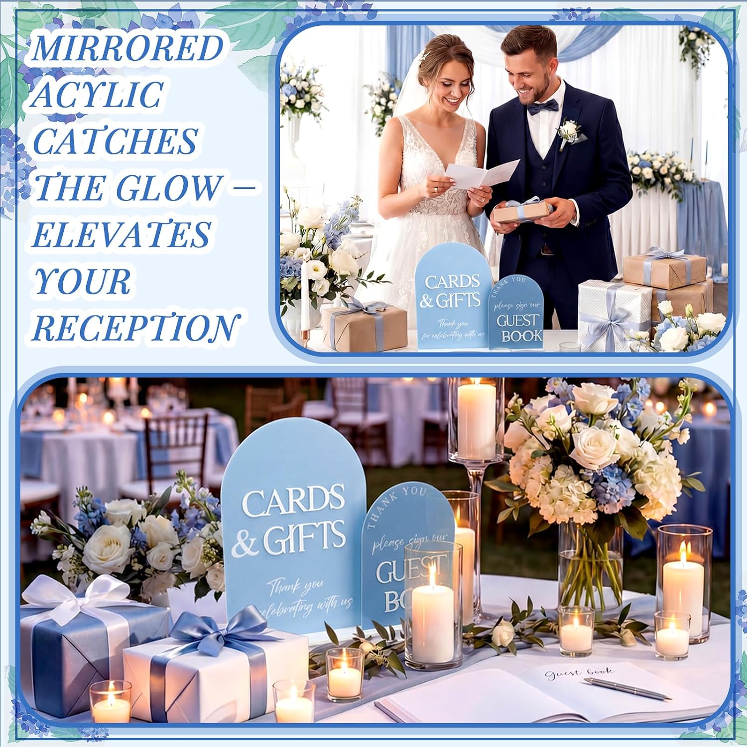 Amyhill 1 Set Acrylic Wedding Signs for Reception, Blue image 5
