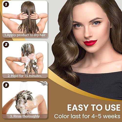 Miniatura 5 de Champú de tinte para el cabello castaño permanente para hombres y mujeres, champú instantáneo de color de cabello para cobertura de cabello gris y