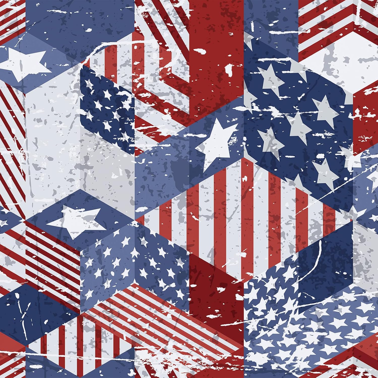 FunStick 17.5"x354" Retro Geometric Wallpaper Peel and Stick Grunge USA American Flag Star Modern Wallpaper for Bathroom Wall Hanging Decor Waterproof Red White Blue Contact Paper for Cabinets Drawers