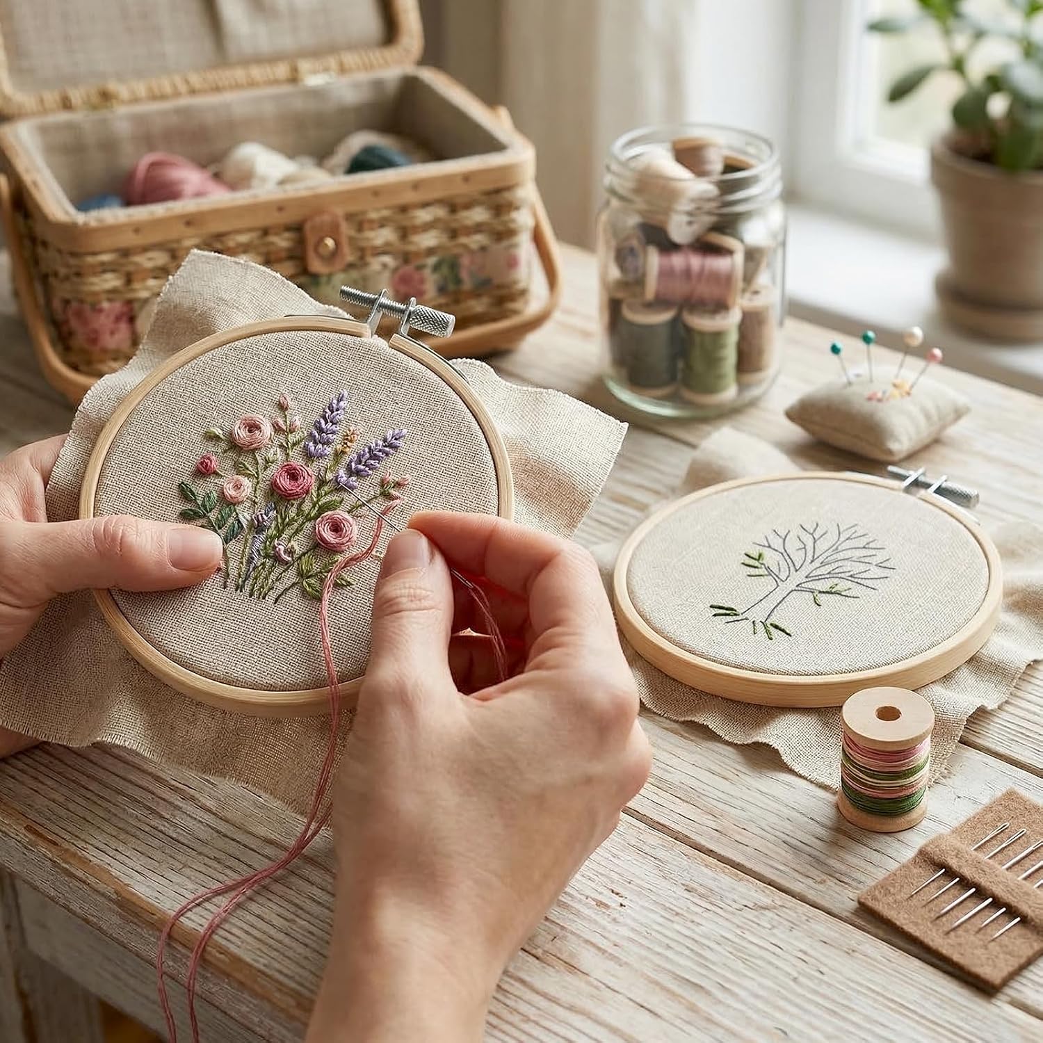 3 Inch Embroidery Hoop, 2 Pieces Small Embroidery Hoops Bamboo Round Cross Stitch Hoop Ring Adjustable Circle Embroidery Frame for Embroidery Art Craft Handy Sewing