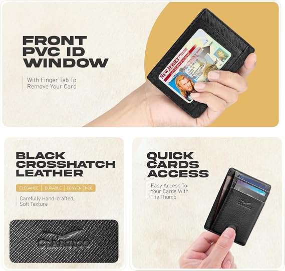 Claasico Front Pocket Small Mens Wallet RFID Blocking Genuine Leather Credit Card Holder, black saffino, S, Minimalist