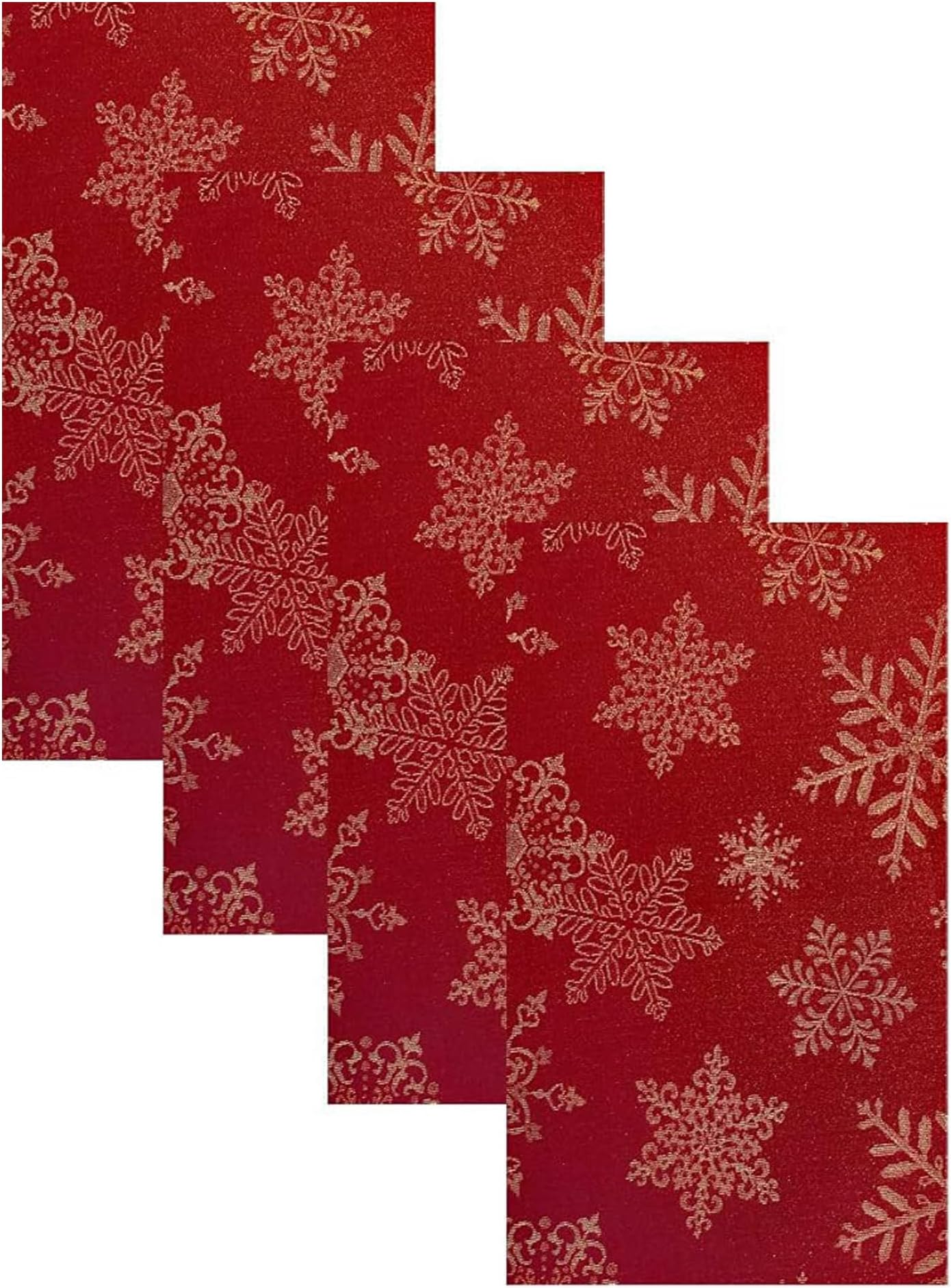 Fancy Metallic Snowflake Christmas Fabric Napkins, Set of 4, Red Gold, No-Iron Soil Resistant Sparkling Snowflakes Woven Holiday Cloth Napkins