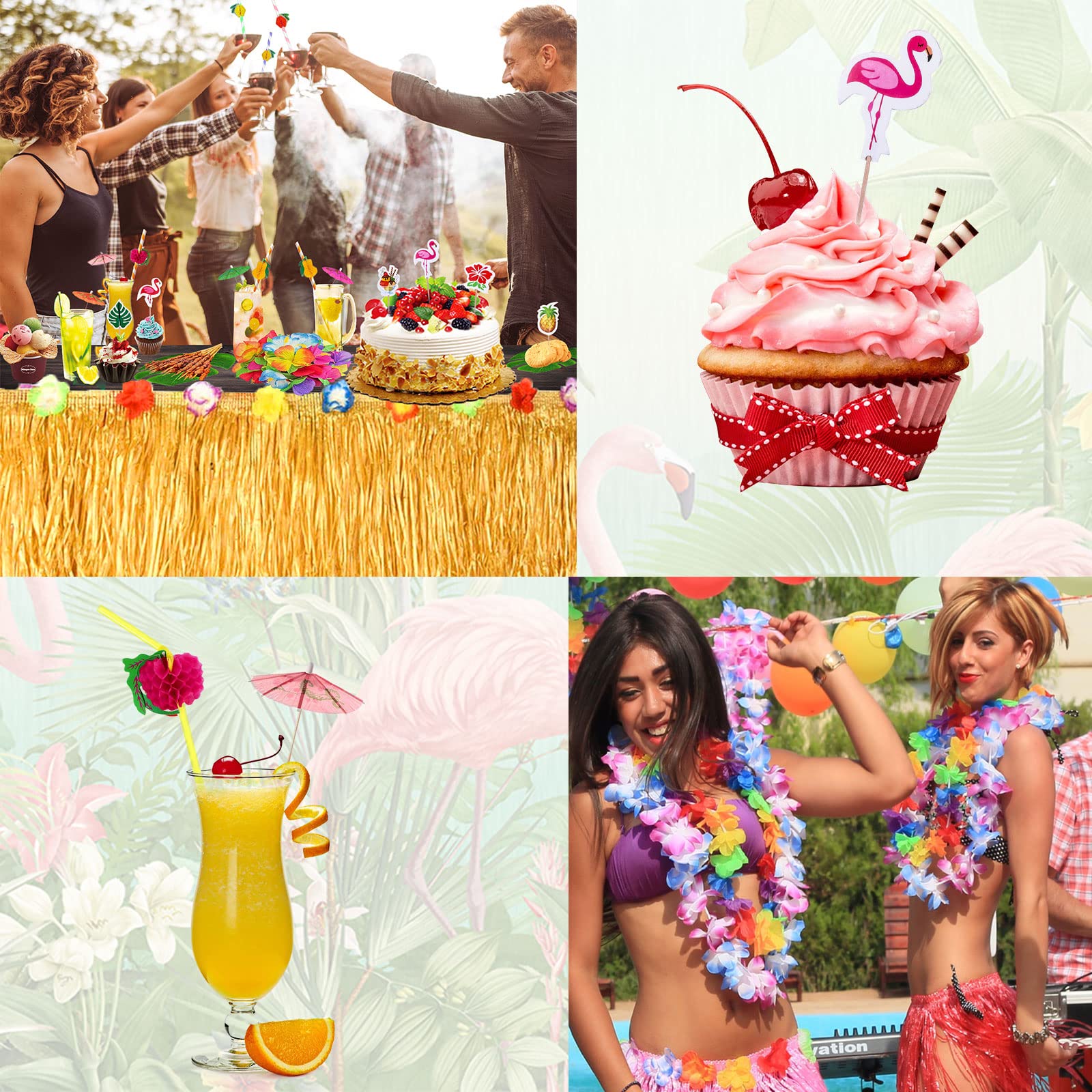 Set Decorazioni Hawaiane 143 Pezzi - Gonna Tavolo, Foglie Di Palma, Fiori, Per Feste Luau, Compleanni, Matrimoni - Foto 8