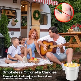 Citronella Candles Outdoor, 2 Pack 26oz Citronella Candle Set, 3-Wick Metal Bucket, 80-Hour Burn Time Each, Soy Wax Large Outdoor Candles for Patio, Home, Indoor, Deck, Backyard & Camping