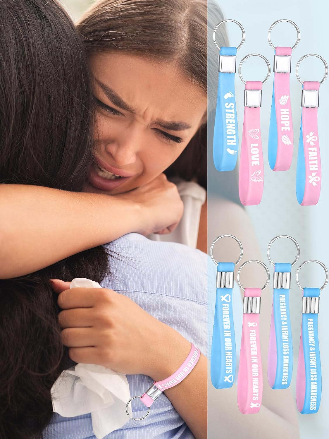 Highergo 60 Pcs Infant Loss Awareness Ribbon Silicone Keychains Bulk