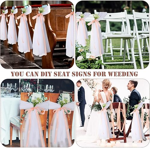 Miniatura 4 de Threlaco 24 piezas de decoración de pasillo de boda para ceremonia de boda de 47 pulgadas, lazos de tul con flores artificiales de aliento de bebés