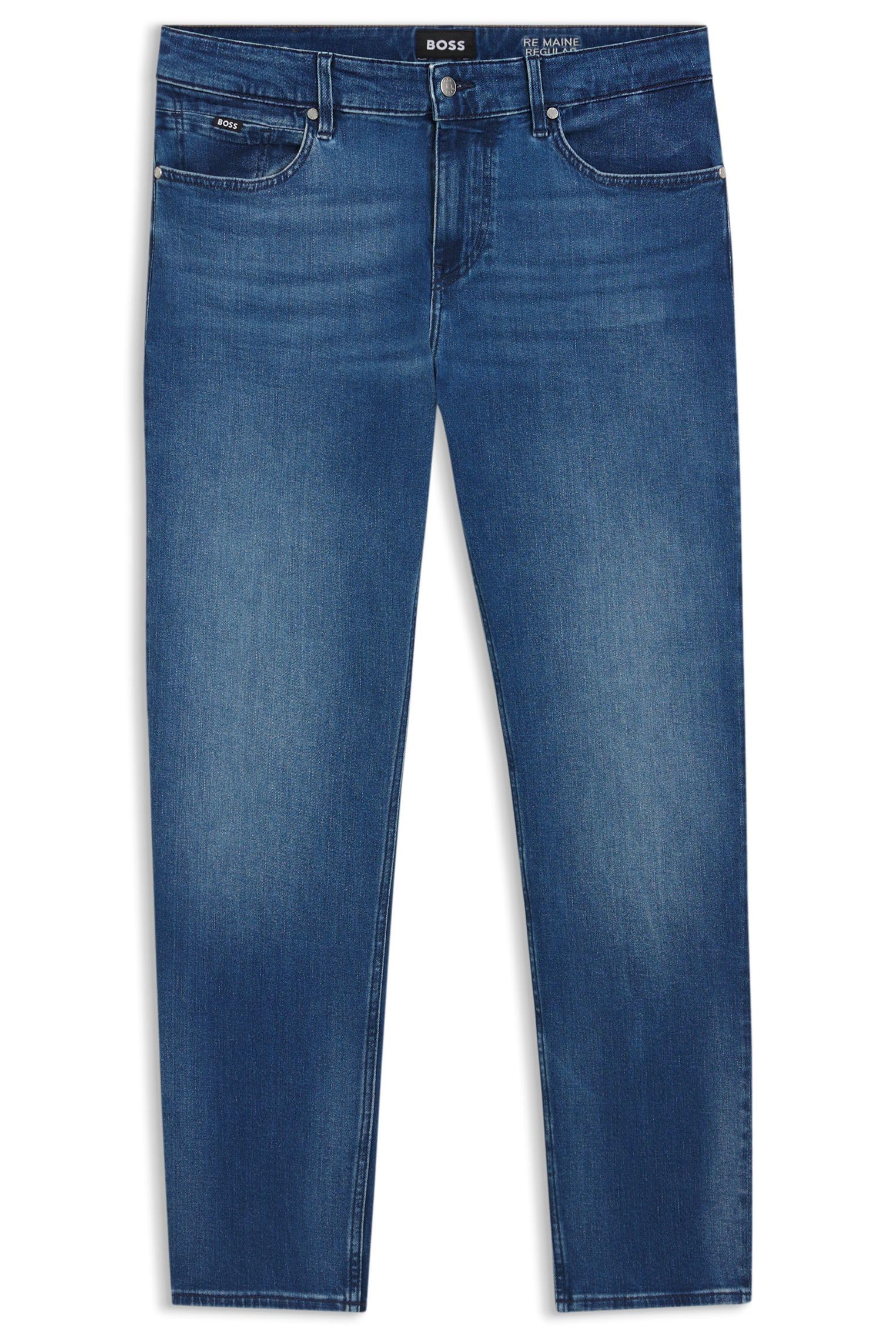 BOSS Mens H-Re.Maine Maine Blue Regular-fit Jeans in Cashmere-Touch Denim