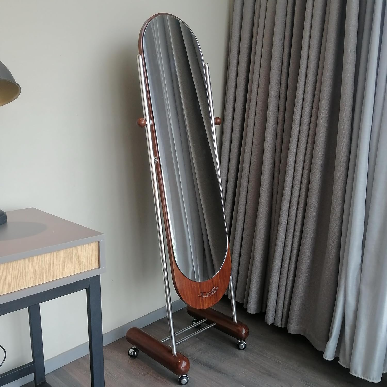 French Mid-Century Solid Wood Full-Length Mirror, 2024, FullHouse Mobile Floor Mirror