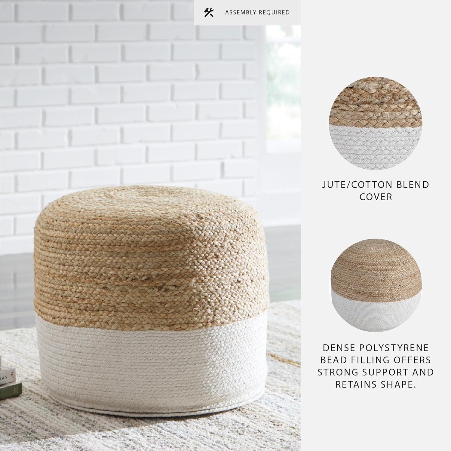 Signature Design by Ashley Sweed Valley Comfortable Pouf & Ottoman-Casual-Natural/White