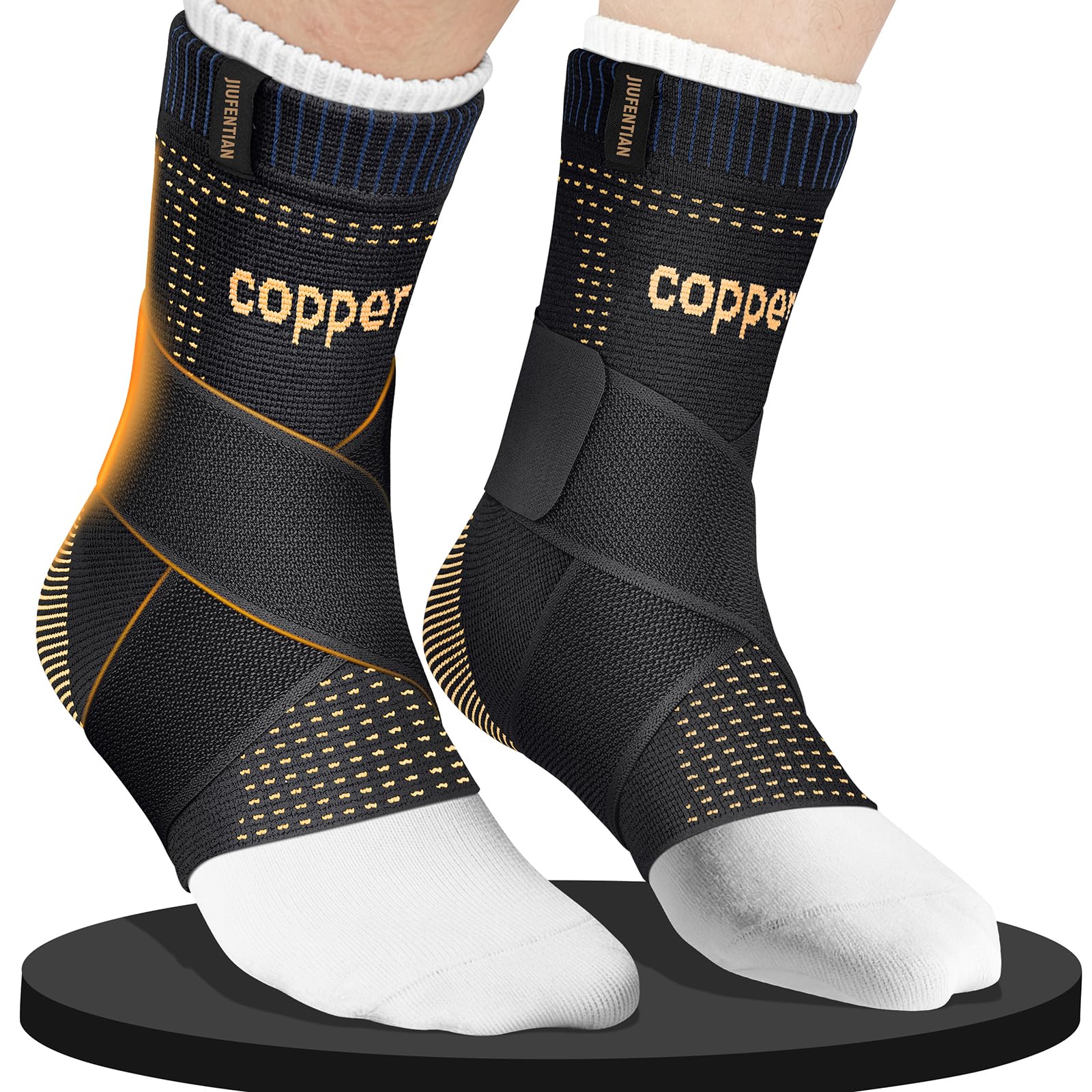JIUFENTIAN Ultra-Thin & Copper Infused Ankle Support - Adjustable Compression Ankle Brace for Sprain Recovery, Plantar Fasciitis & Daily Pain Relief |