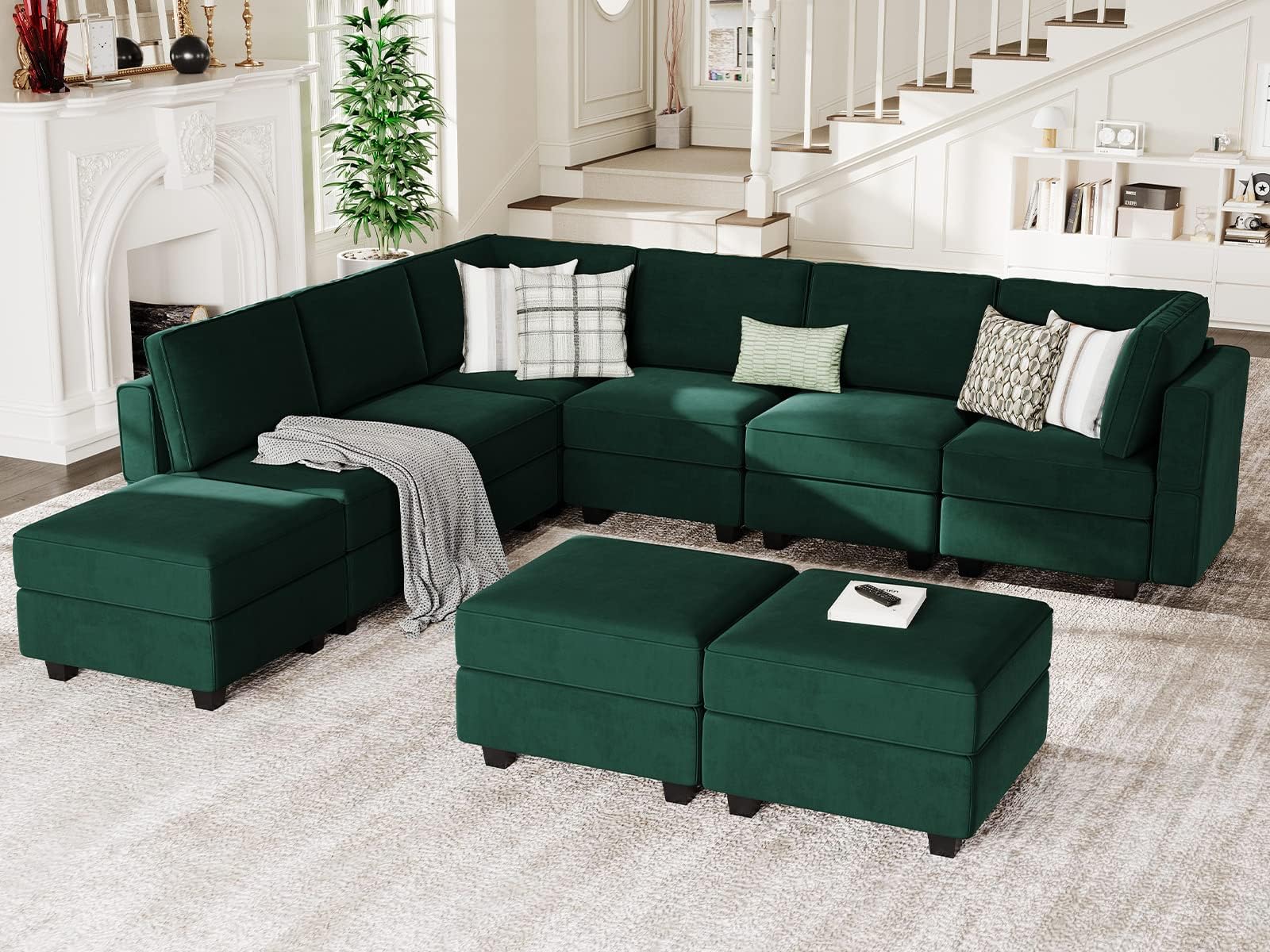 Belffin Modular Sectional Sofa with Ottoman Velvet L Shaped Corner Sofa Set Convertible Sectional Sofa with Chaise Velvet Green…