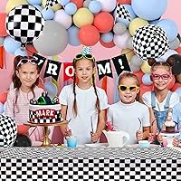 Vista 6 de Kit de arco de guirnalda de globos de carrera, color pastel, coral, gris, amarillo, azul bebé, negro, blanco, globos con globos de aluminio a