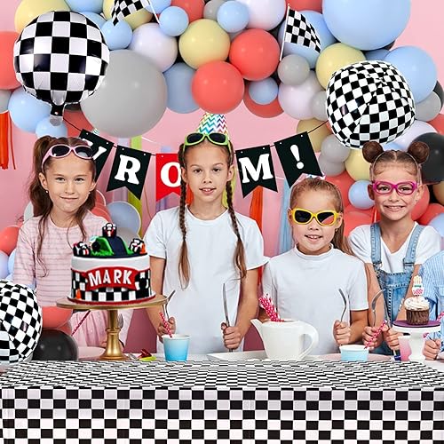 Miniatura 6 de Kit de arco de guirnalda de globos de carrera, color pastel, coral, gris, amarillo, azul bebé, negro, blanco, globos con globos de aluminio a