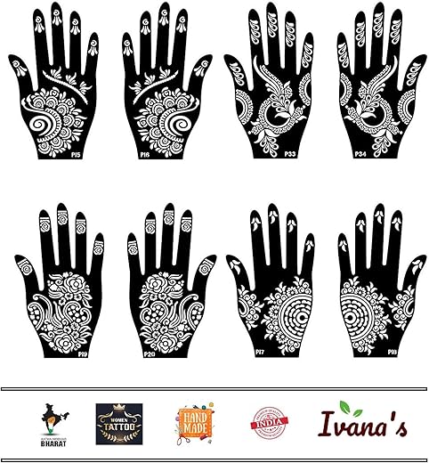 Ivana’s Heena Stencils Mehandi Sticker for Hand | Body | Fingure | Face for Women, Girls and Kids, Pack of 2 Pcs, NIV-329
