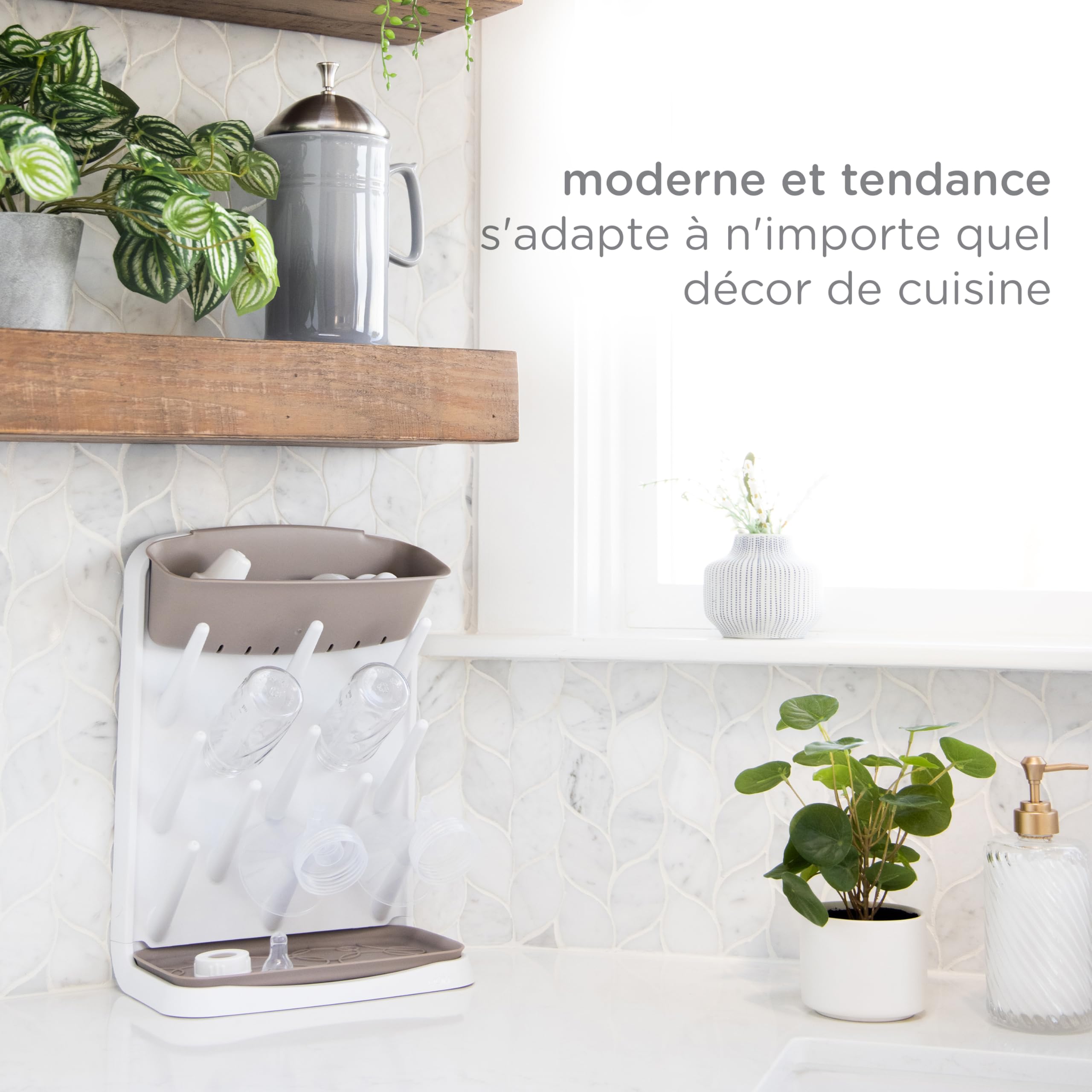 Ubbi Égouttoir Vertical pour biberons de bébé, Gain de Place, Organiseur de biberons, Taupe