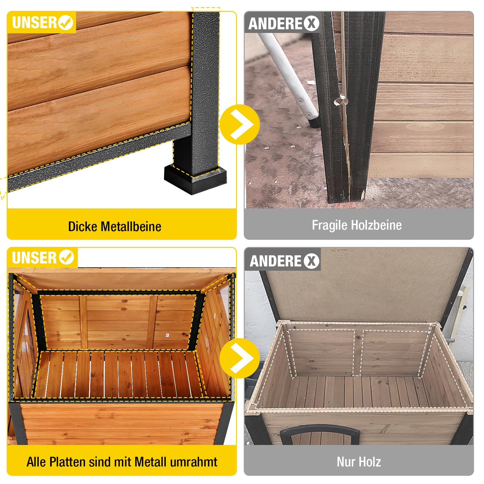Aivituvin Outdoor Hundehaus, Wasserdichtes Welpen Schutzhaus, Indoor Hundehütte mit erhobenem Boden, beißgeschütztes Design, für kleine bis mittlere Hunde mit Veranda (Braun, L)
