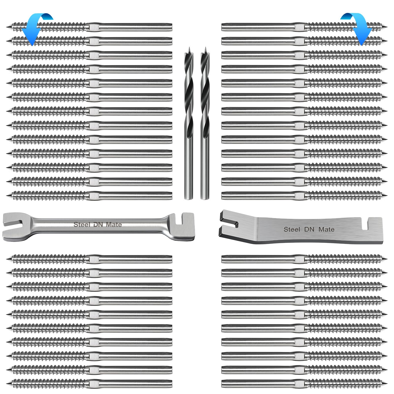 Steel DN Mate 60 Pack T316 Stainless Steel Left&Right Handed Thread Swage Lag Screws for Wood Post of 1/8" Deck Railing Kit, Cable Railing/Stair Deck