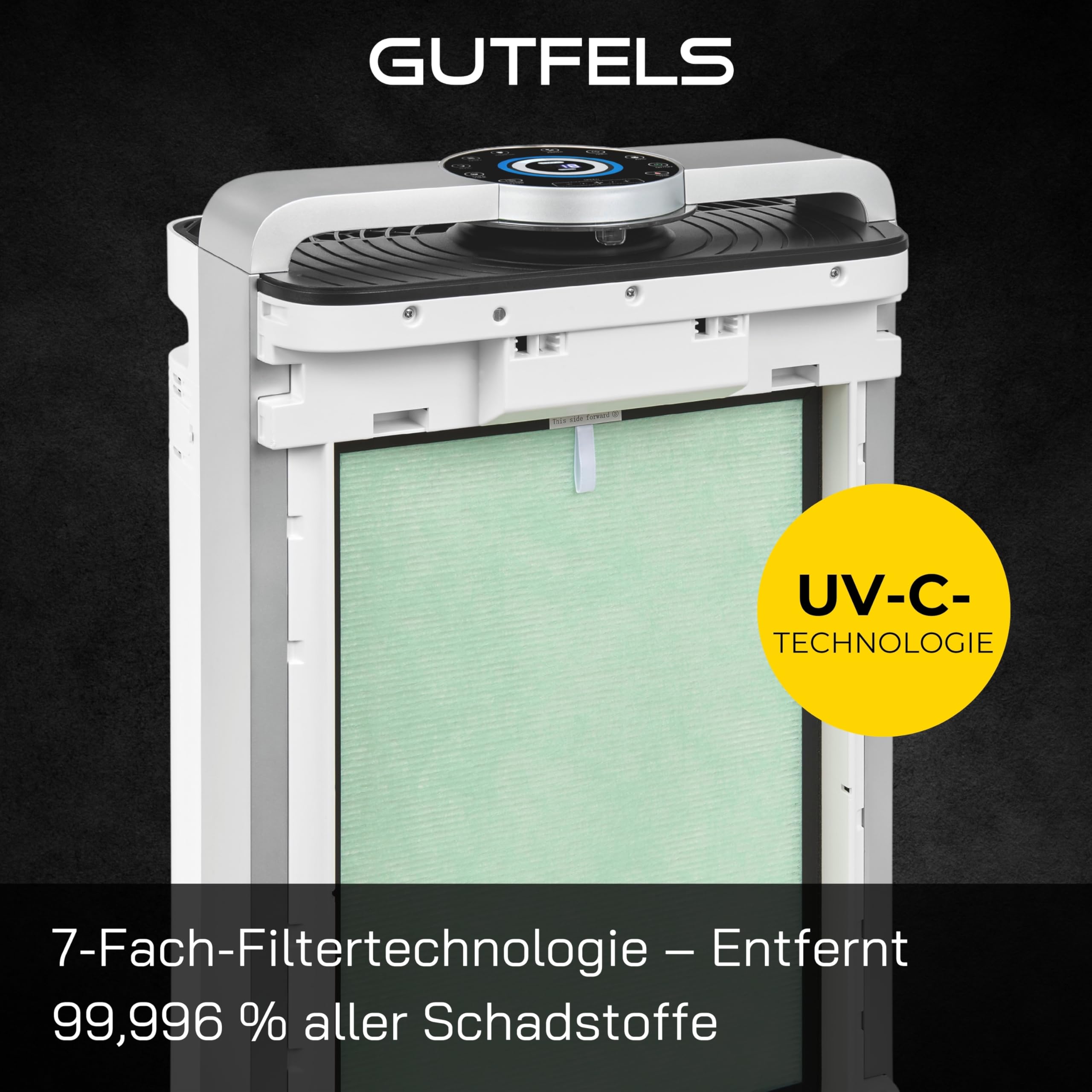 Luftreiniger und Luftbefeuchter 2-in-1, HEPA-14, UV-C | 7-Fach-Filtration, 488 m³/h CADR, bis 70 m², 1,7-L-Tank, Fernbedienung, leise 18–55 dB