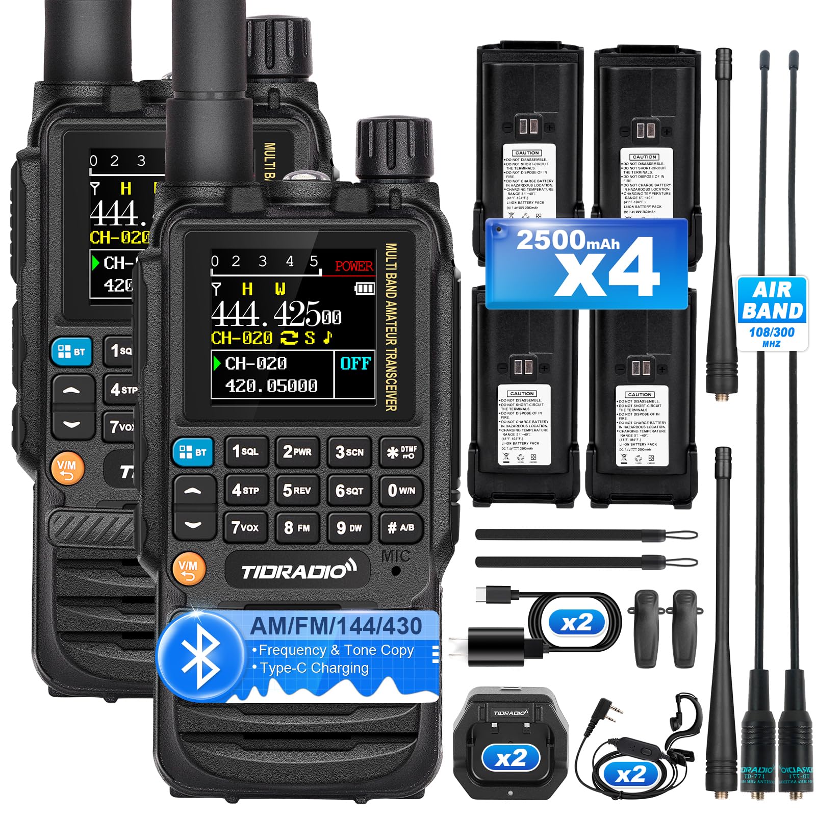 TIDRADIO TD-H3 GMRS Radio Handheld(4PCS Batteries, 15.12" Antenna), Wireless Programming, 8-Band Long Range Walkie Talkies Two Way Radios, Air Band NOAA Weather Receiver for Hunting, Full Kit 2 Pack