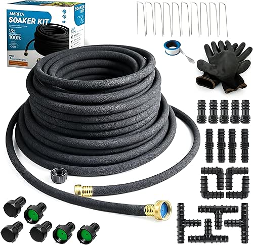 AMRITA Soaker Hose KIT,1/2inch 100ft Rubber Garden Hose 70% Water