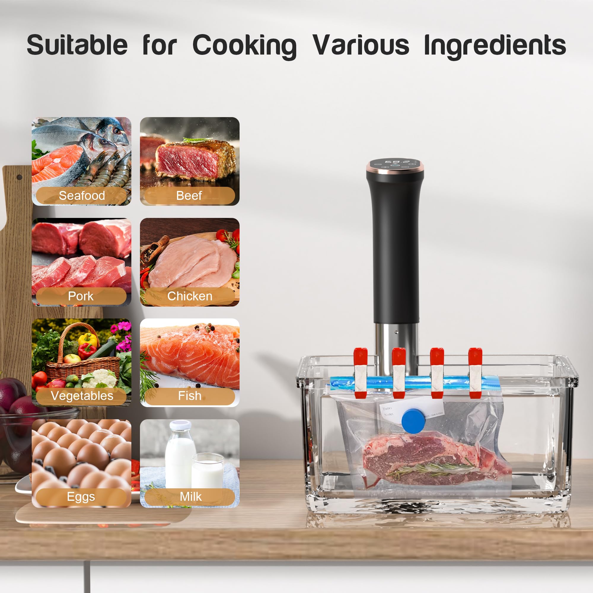 Karinear Thermoplongeur Wi-Fi Cuisson Sous Vide | 1400W Cuiseur Sous Vide | 10-90°C, Minuterie de 1-99 Min | Thermoplongeur Cuisine avec Aimant Sous Vide | Contrôle par Appliacation (Wi-Fi 2,4 G)