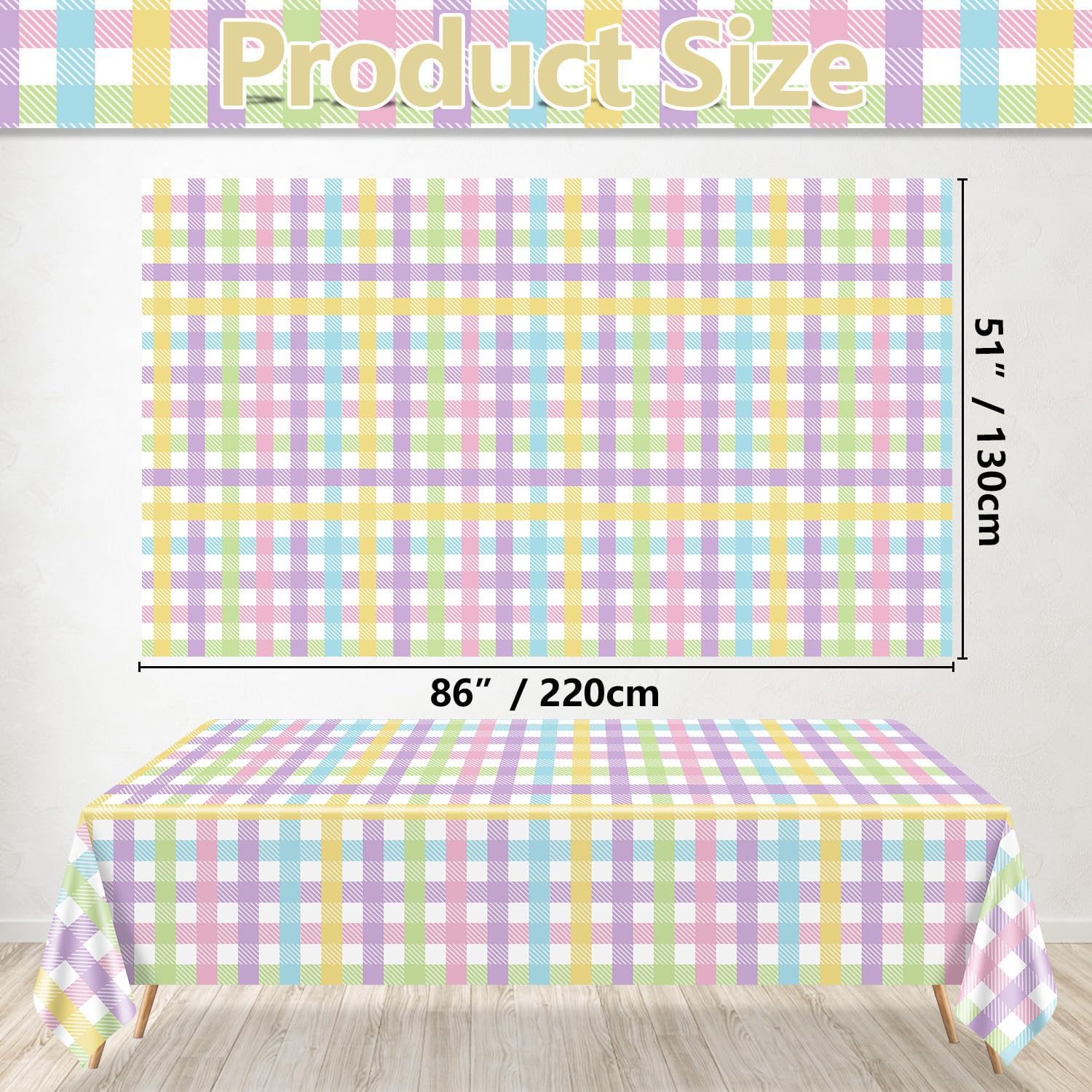 4Pcs Pastel Tablecloths 54"x86" Spring Easter Pastel Plaid Tablecloths Gradient Colorful Checkered Rainbow Plastic Table Cover for Rainbow Easter Birthday Bachelorette Engagement Theme Picnic Party