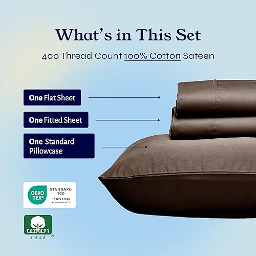 Vista 58 de Juego de sábanas de 400 hilos y 6 piezas, tamaño King, con 4 fundas de almohada, ropa de cama de 100 % algodón con tejido satinado, color azul 12