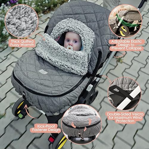 Miniatura 5 de ACRABROS Funda de asiento de coche para bebé toldo de invierno para niño y niña, con cremallera para recién nacido, ventana mirada, cálida,