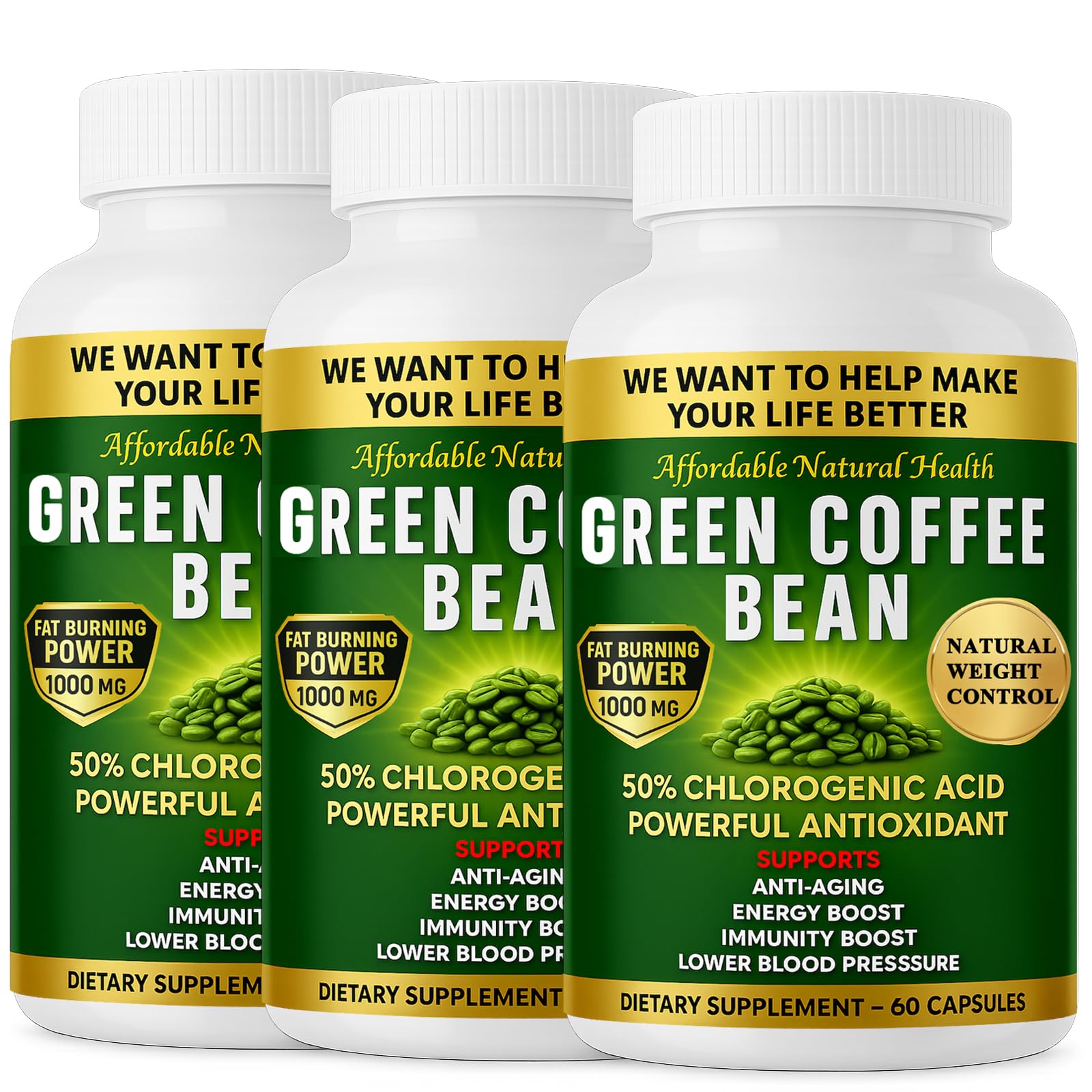 Green Coffee Bean Extract, 100% Pure Green Coffee Bean Capsules, 50% Chlorogenic Acid, 10,000 mg Strength, 180 Capsules, 6 Month Supply, Non-GMO and Gluten Free, Traditional Herbal Supplement