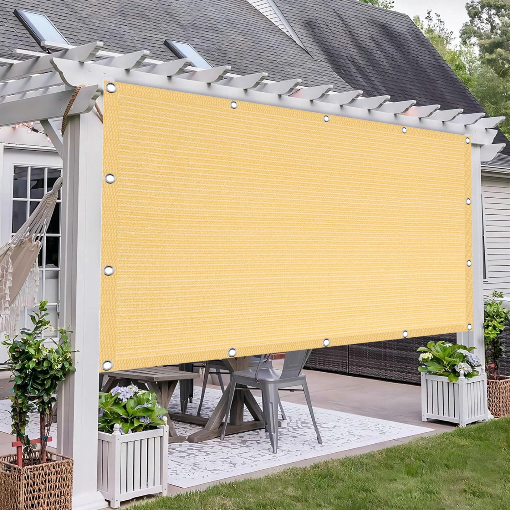 Daszek Przeciwsłoneczny Z Żaglem 210 x 700 cm, Siatka Ochronna UV Lekka I Trwała, Regulowana, Prostokątny Ogrodowy Żagiel Słoneczny, Na Ogrodu/Podwórza, Kolor kremowy