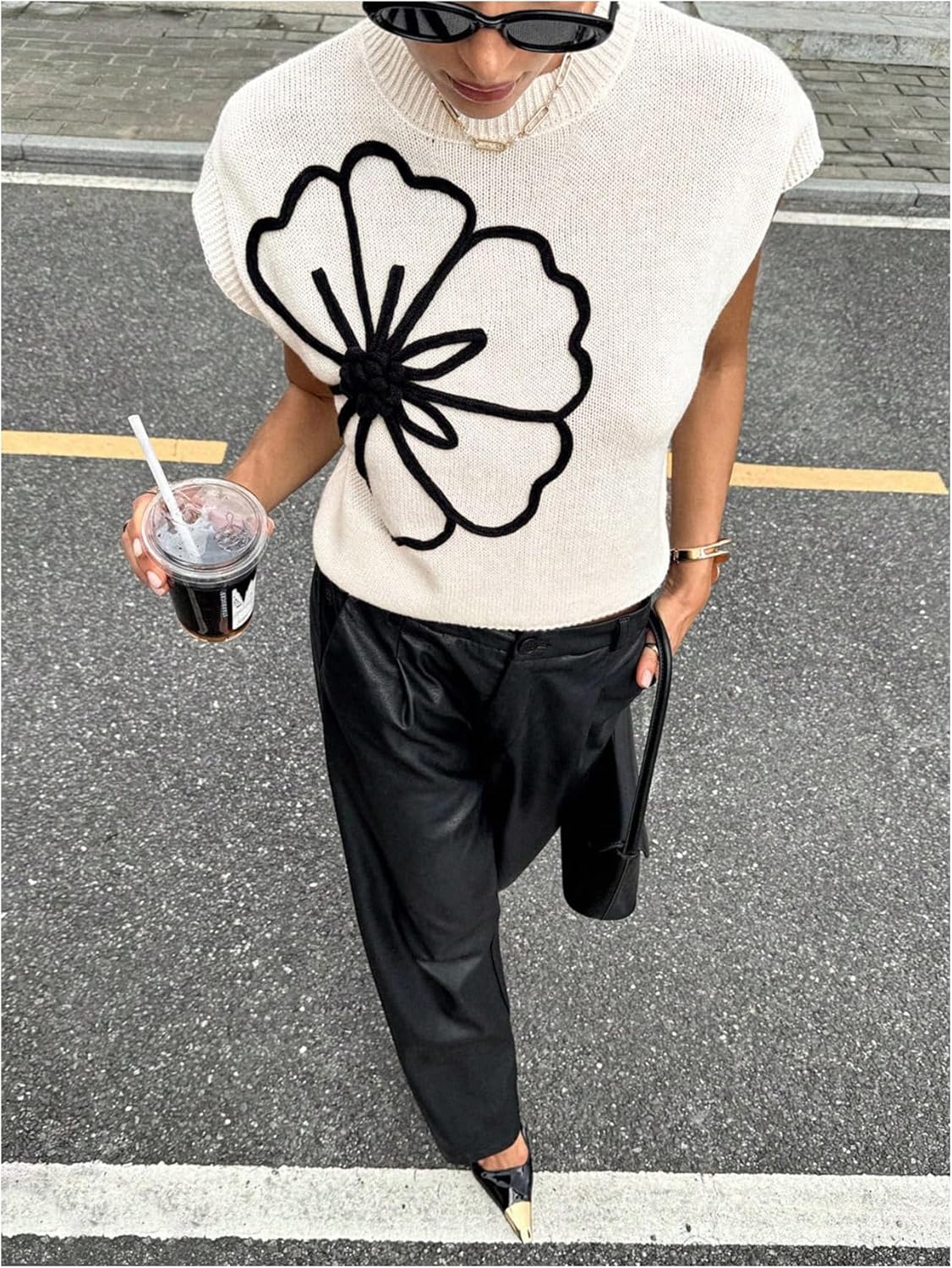 Milumia Women's Floral Cap Sleeve Sweater Vest Crewneck Knit Pullover Tank Tops - Image 5