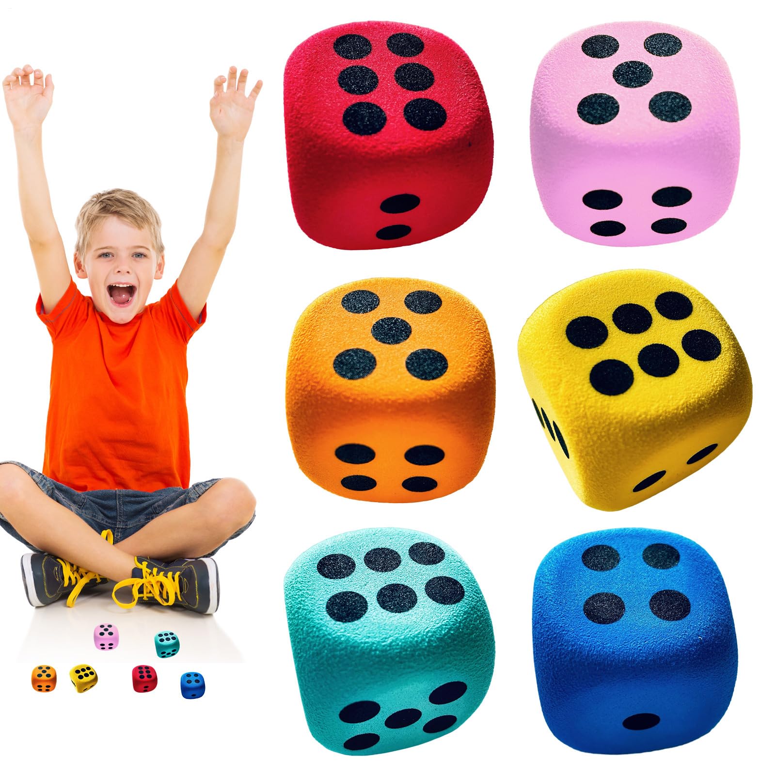 Grandi Dadi In Schiuma - 6 Dadi Morbidi In Spugna Da 4 Cm Con Bordi Arrotondati | Giocattolo Sicuro per Bambini Dai 3+ Supporto Didattico per Casa Scuola Viaggio e Famiglia