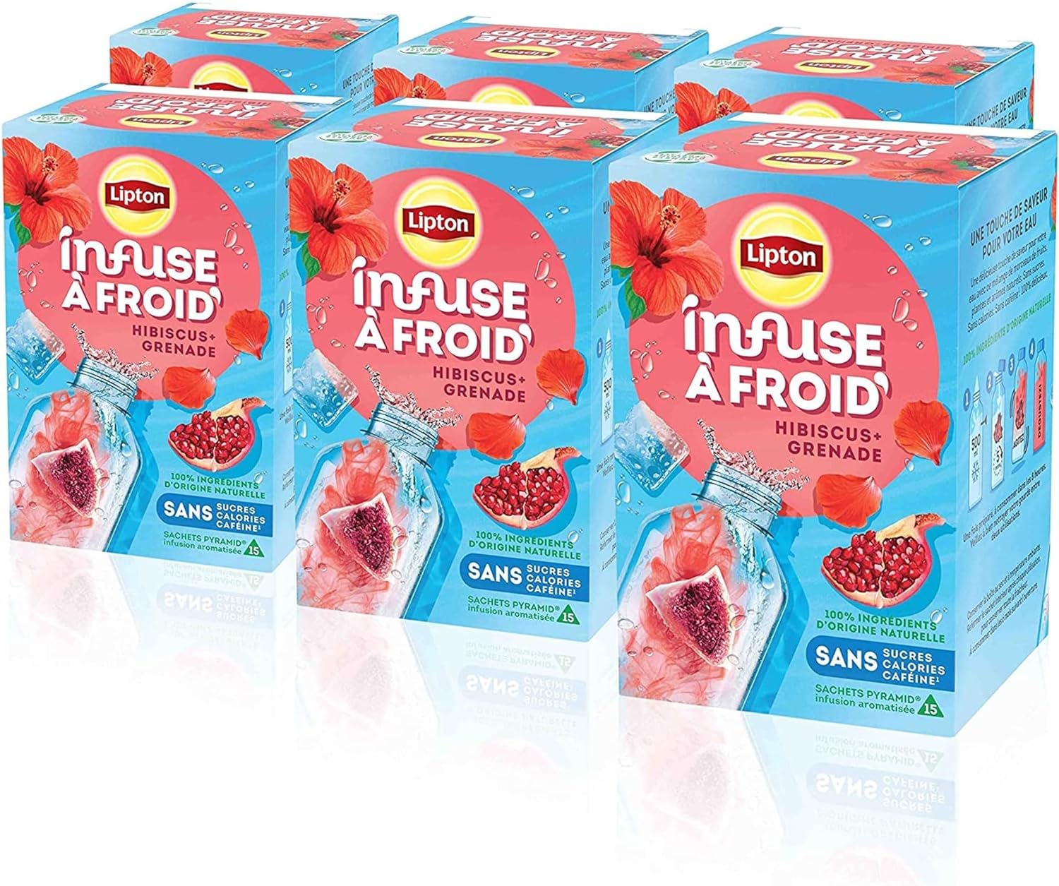 Lipton Cold Infuse Hibiscus Granada, agua fría infundida, bebida refrescante de verano, agua saborizada saludable, 90 sobres piramidales (paquete de 6 x 15 bolsas)