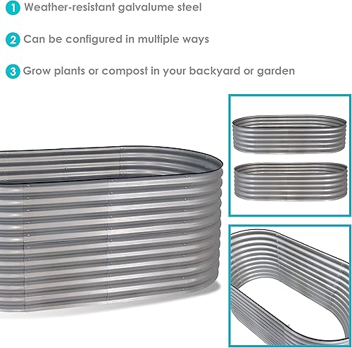 Miniatura 2 de Sunnydaze Cama de jardín elevada ovalada de 79 pulgadas, kit de maceta apilable de acero para flores con borde de goma, color plateado