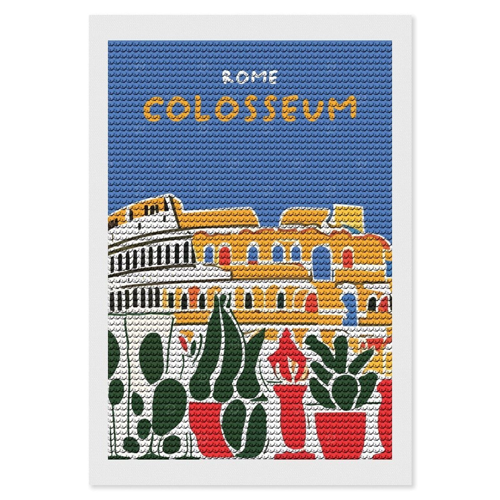 Junmoney Rome Colosseum Diamond Painting Canvas Kit 8"x12", Relaxing DIY, Modern Decor, Aesthetic Room Decor, Home Wall Art, Wall Art Gift