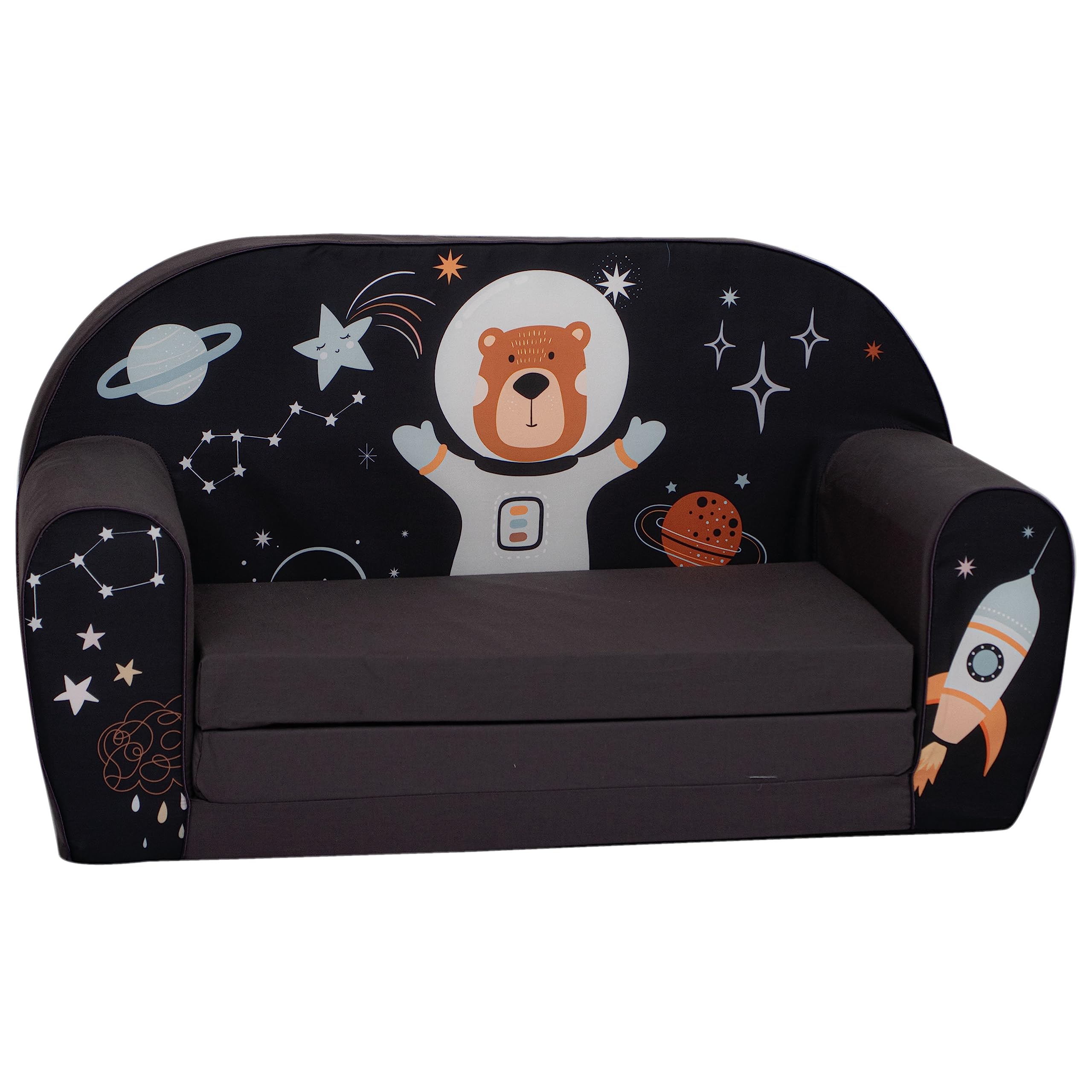 Delsit Toddler Sofa & Kids Couch - 2 in 1 Foldable Soft, Comfy Couch & Furniture with Washable Cover - Durable & Lightweight Design - Perfect for Playrooms, Bedrooms & Nurseries | (Astronaut Bear)