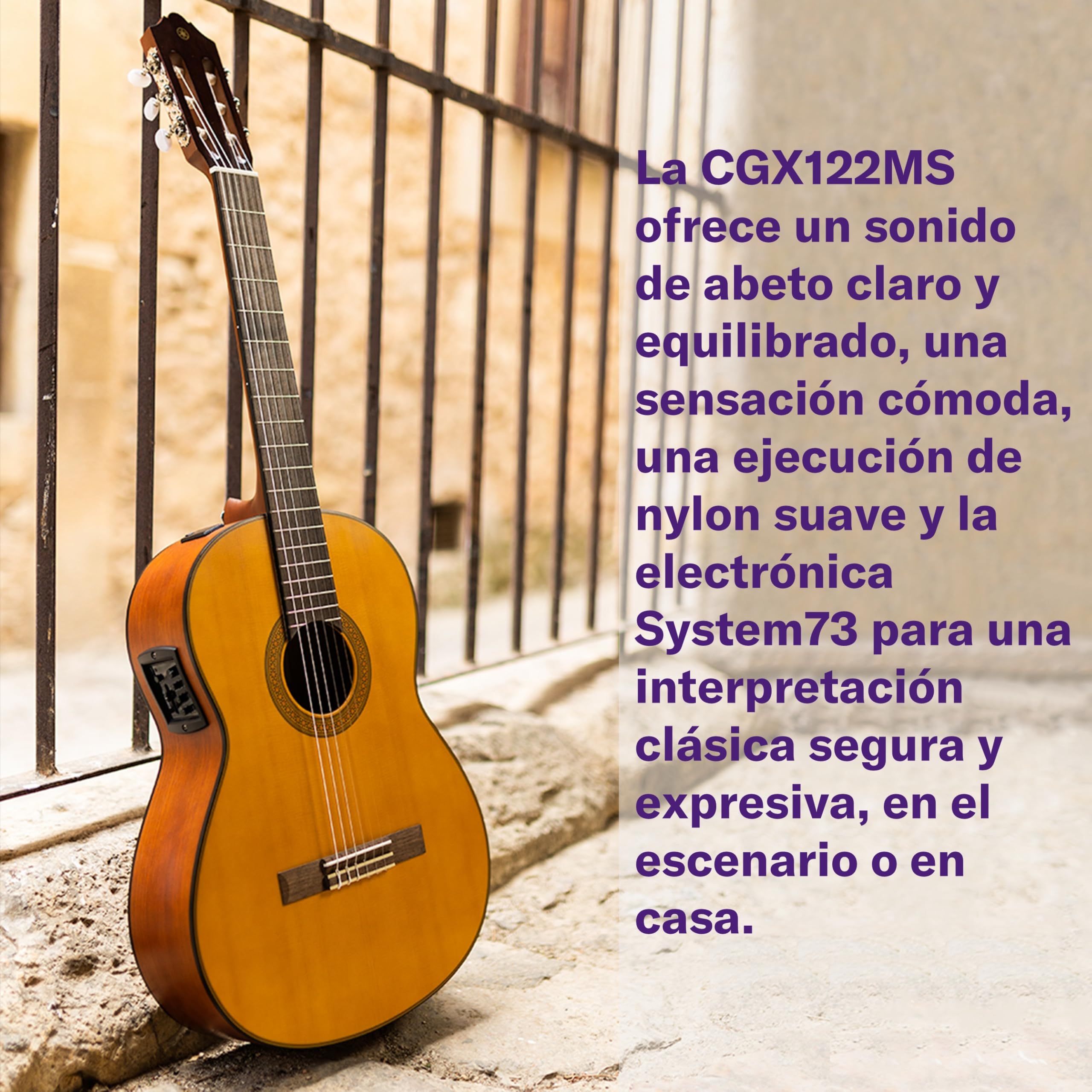 YAMAHA CGX122MC Guitarra Clásica Electroacústica Tamaño Completo – Tapa Maciza de Cedro, Escala 650 mm, Cuerdas de Nylon, Sonido Cálido y Rico, Ejecución Cómoda, Previo System73