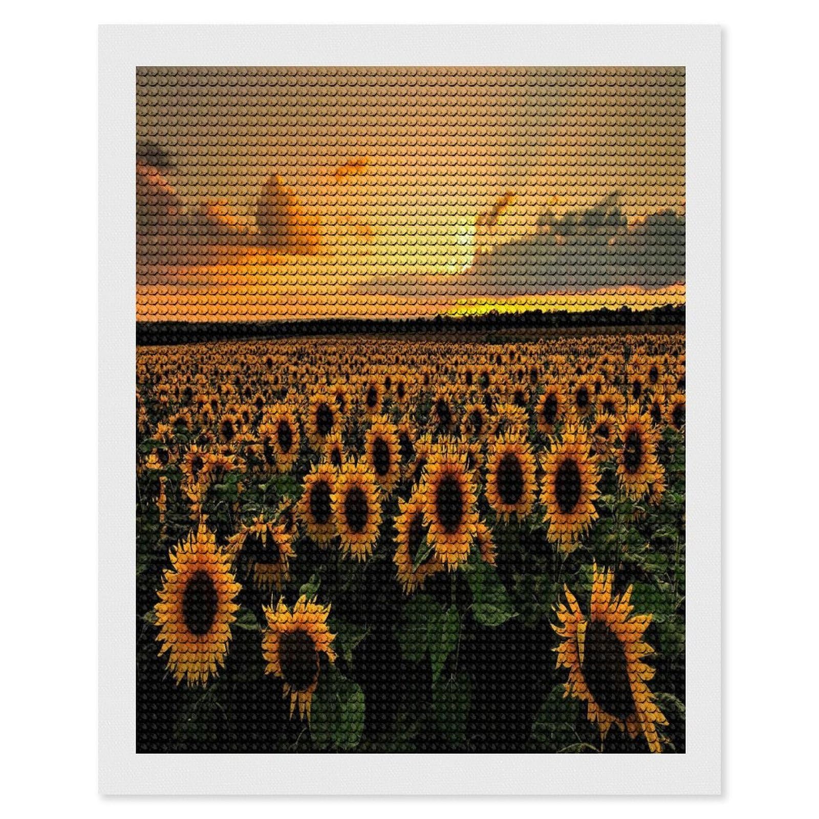 Sunflowers Sea Diamond Art Kits for Adult Round Full Drill Diamond Dots Paintings for Beginner Picture Art DIY Diamond Painting Kits 5D Diamond Art Painting for Home Wall Decor 16"x20"