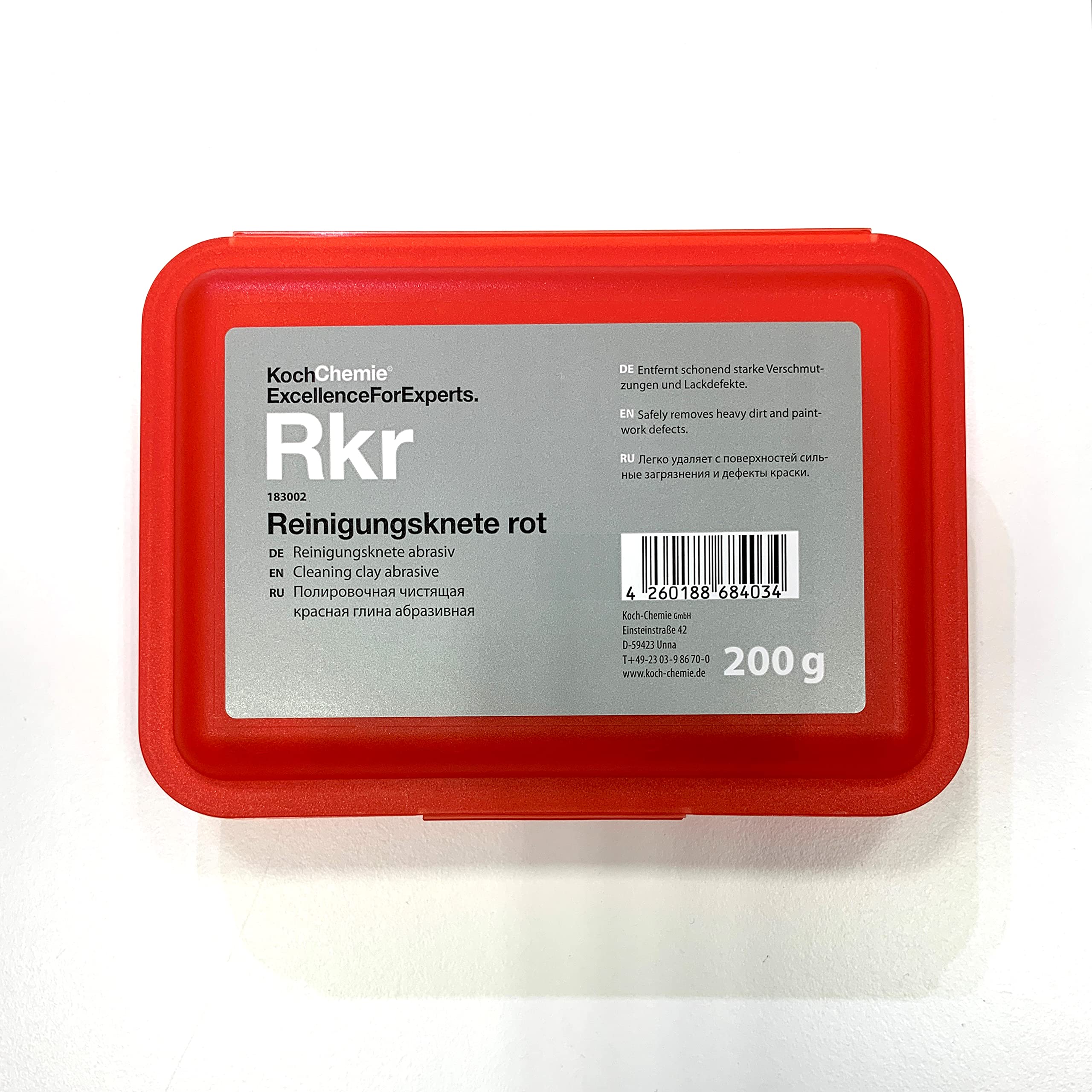 Lackreinigungs-Set - Koch Chemie Reinigungsknete rot (abrasiv) 200g + Clay Spray CLS 500ml + ADVANTUSE Mikrofasertuch