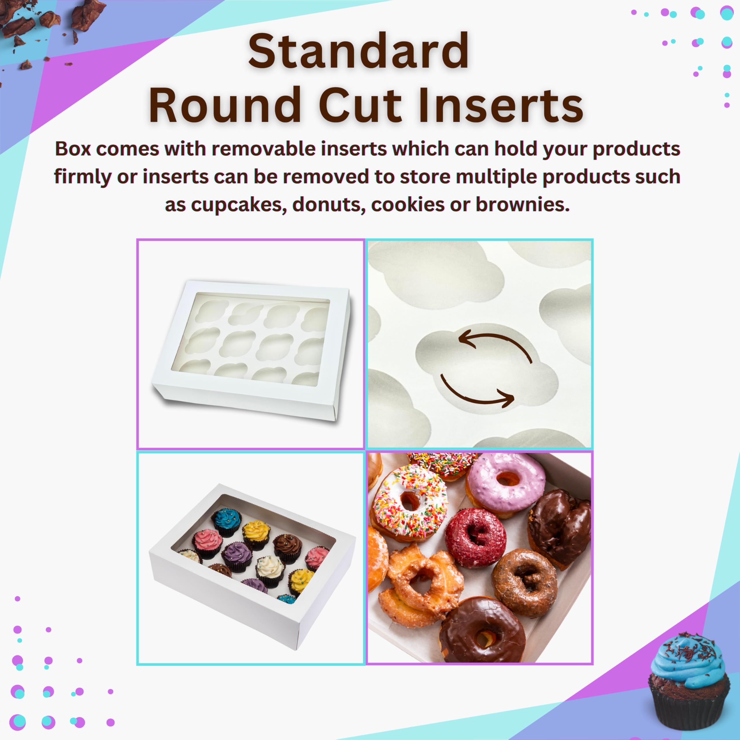 PACK N TRADE - 25 cajas para cupcakes de 12 agujeros, inserciones extraíbles, cajas de pastel profundas para cupcakes, cajas blancas para tartas (33 x 24,2 x 7,5 cm) con ventana transparente, ideal
