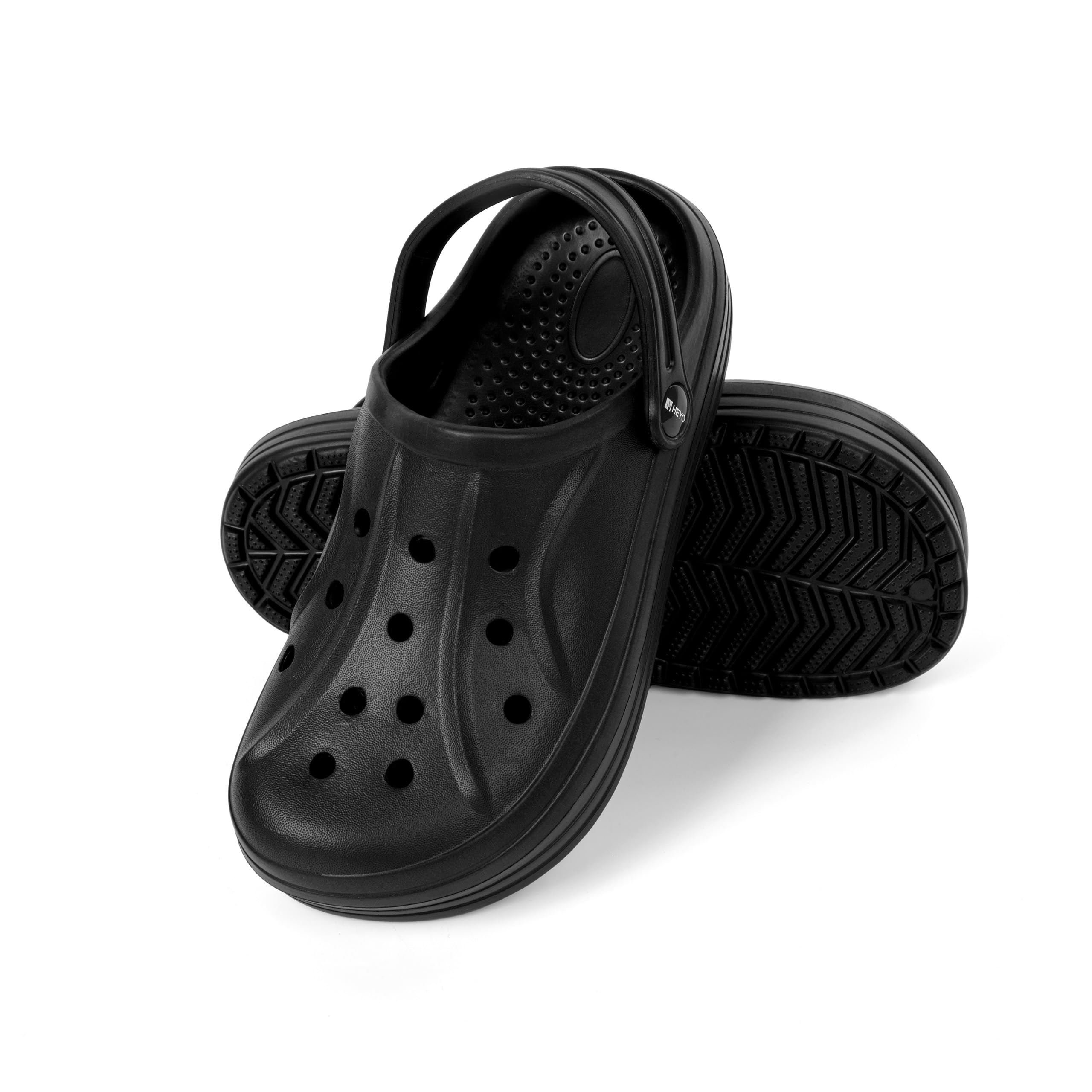 HEYO Clogs Herren Damen Leichte Gartenschuhe Pantoletten Unisex Gartenclogs Sandalen (Schwarz, EU Schuhgrößensystem, Erwachsene, Numerisch, M, 42)