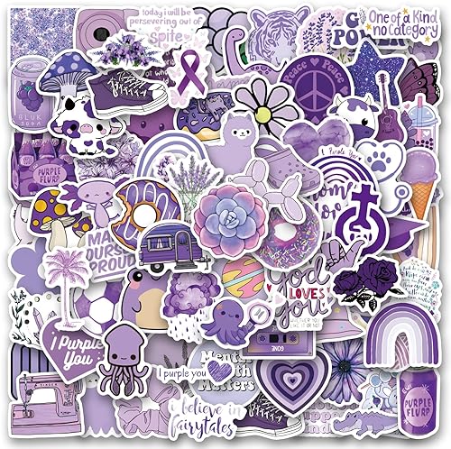 120 calcomanías danesas de color morado pastel morado estético de grafiti calcomanías de vinilo para laptop, botellas de agua, patineta, equipaje,