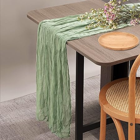 Cheesecloth Table Runner, Light Green Coral 35