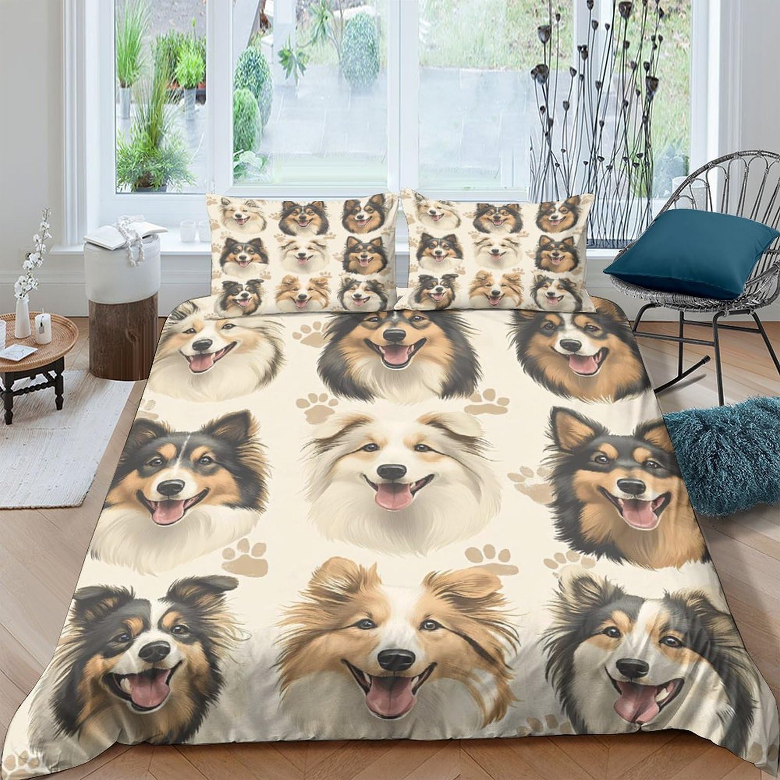 Ctjqhvkz Style-3 3D Printed Shetland Dog Fitted Sheet Microfiber Soft Pet Portrait Bed Cover For Bedroom Dorm Mattress Decor Protection Single（135X200cm）