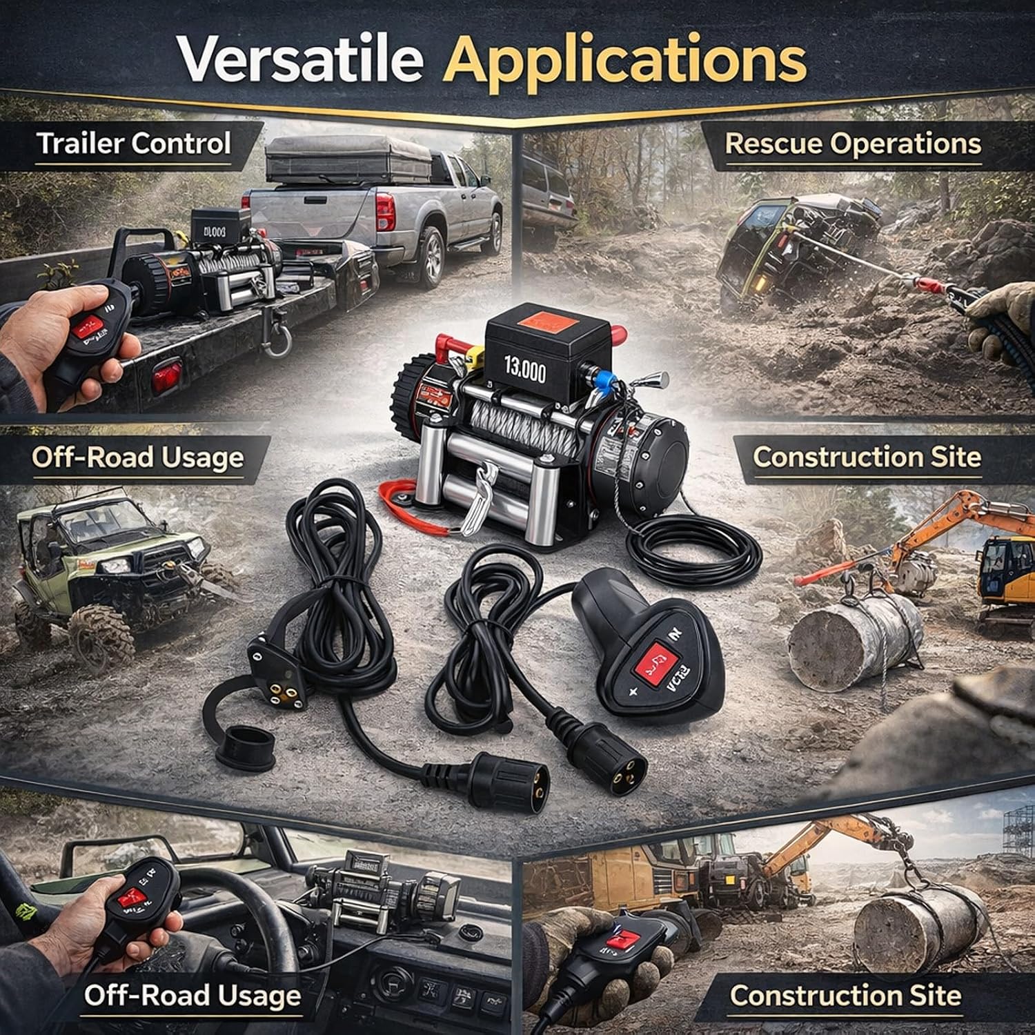 Winch Remote Controller, Handheld Electric Universal Control Switch for Offroad Vehicle - Long Distance Control, Reliable Wiring System, Easy Installation