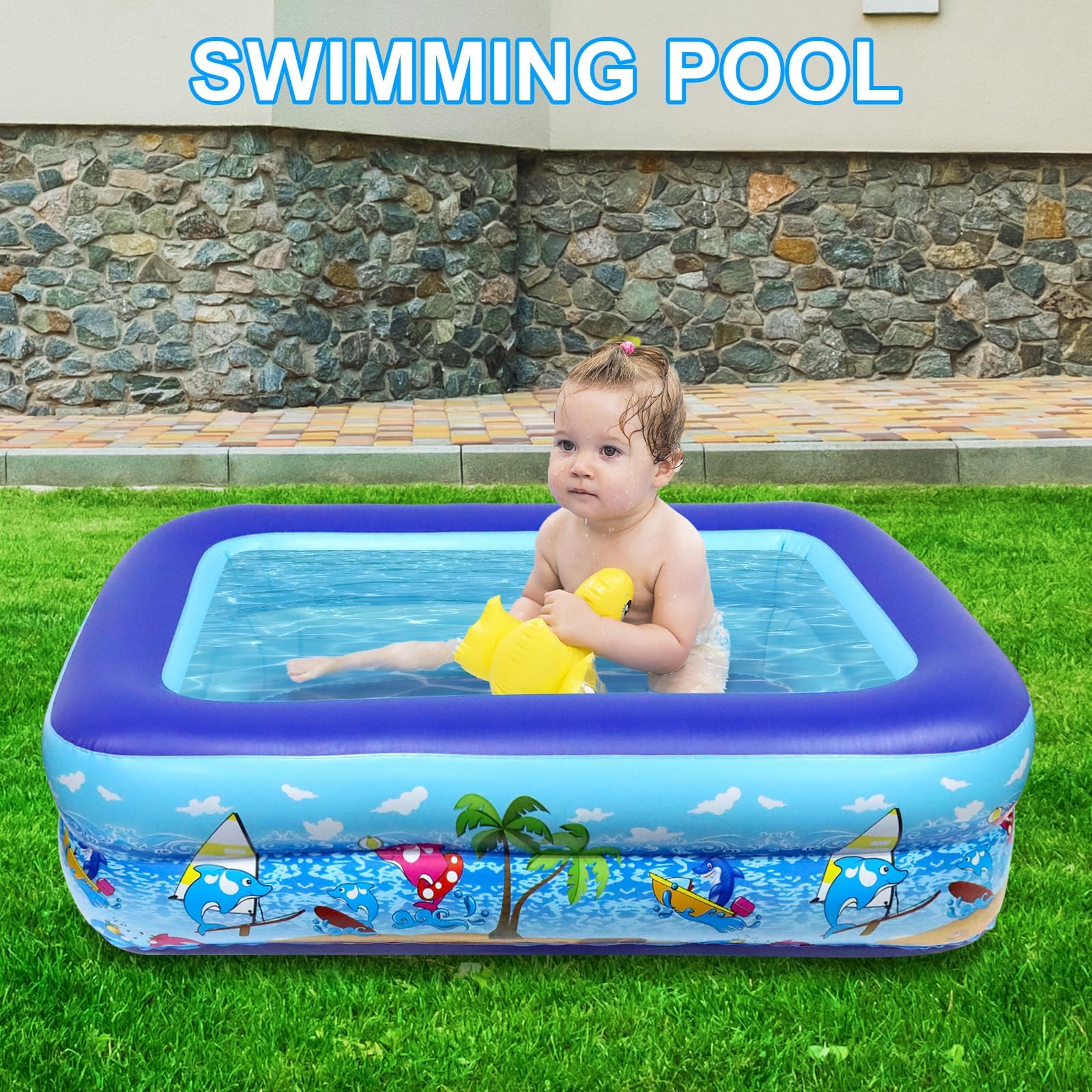 Piscina Inflable para Niños 110cm, PVC Reforzado, Piscina Familiar, Juegos Acuáticos al Aire Libre, Plegable y portátil, con 3 cámaras de Aire, para niños pequeños y Mascotas