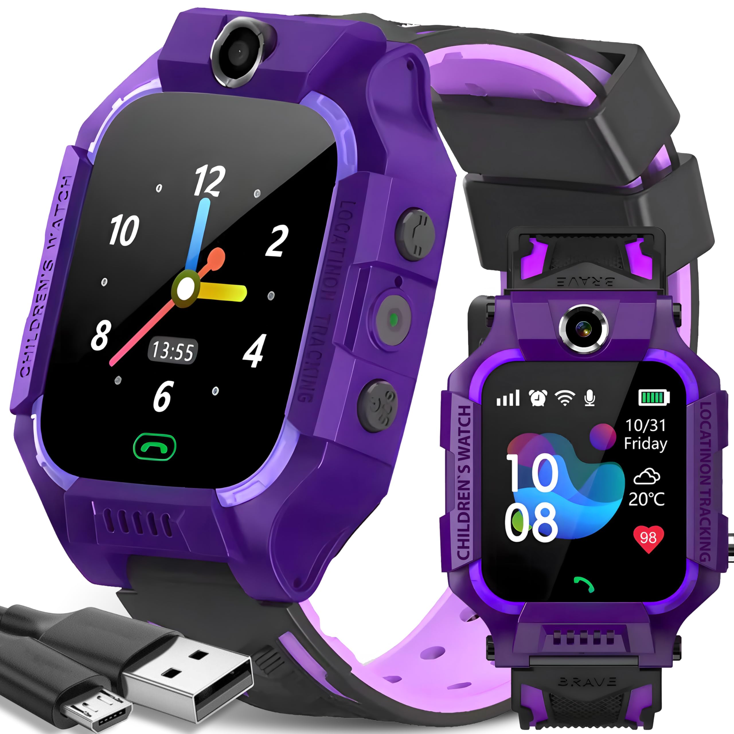 Retoo Kids Smart Watch Smart Watch with Camera GPS SIM for Boys Girls Boys Ages 3+ Touch Screen Sport Fitness Gift Call Android iOS Purple
