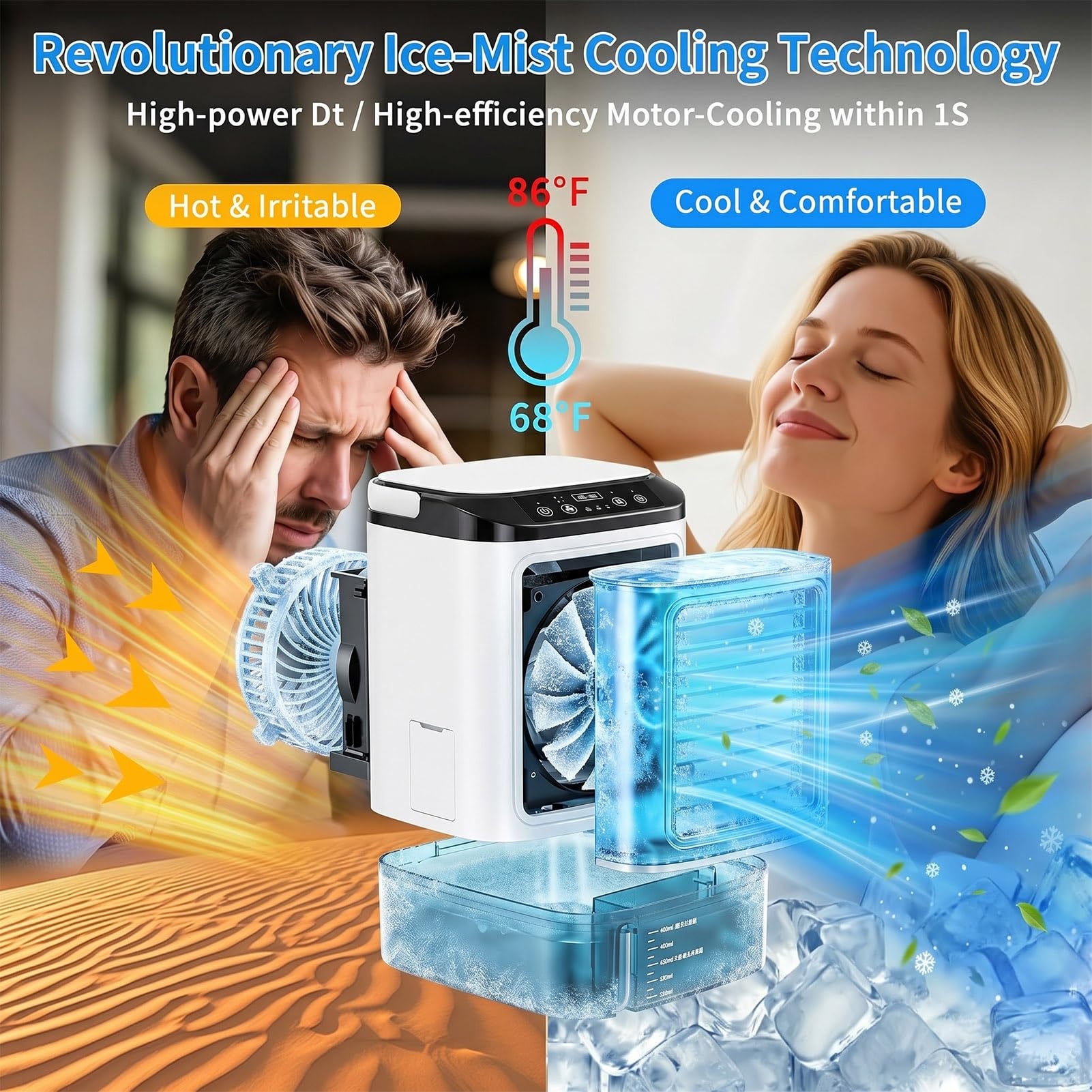 Aire Acondicionado Portátil, Mini Enfriador de Aire Evaporativo de 3 Velocidades, 900ml Tanque, Pulverización, Silencioso Air Conditioner para Hogar, Oficina y Exteriores.