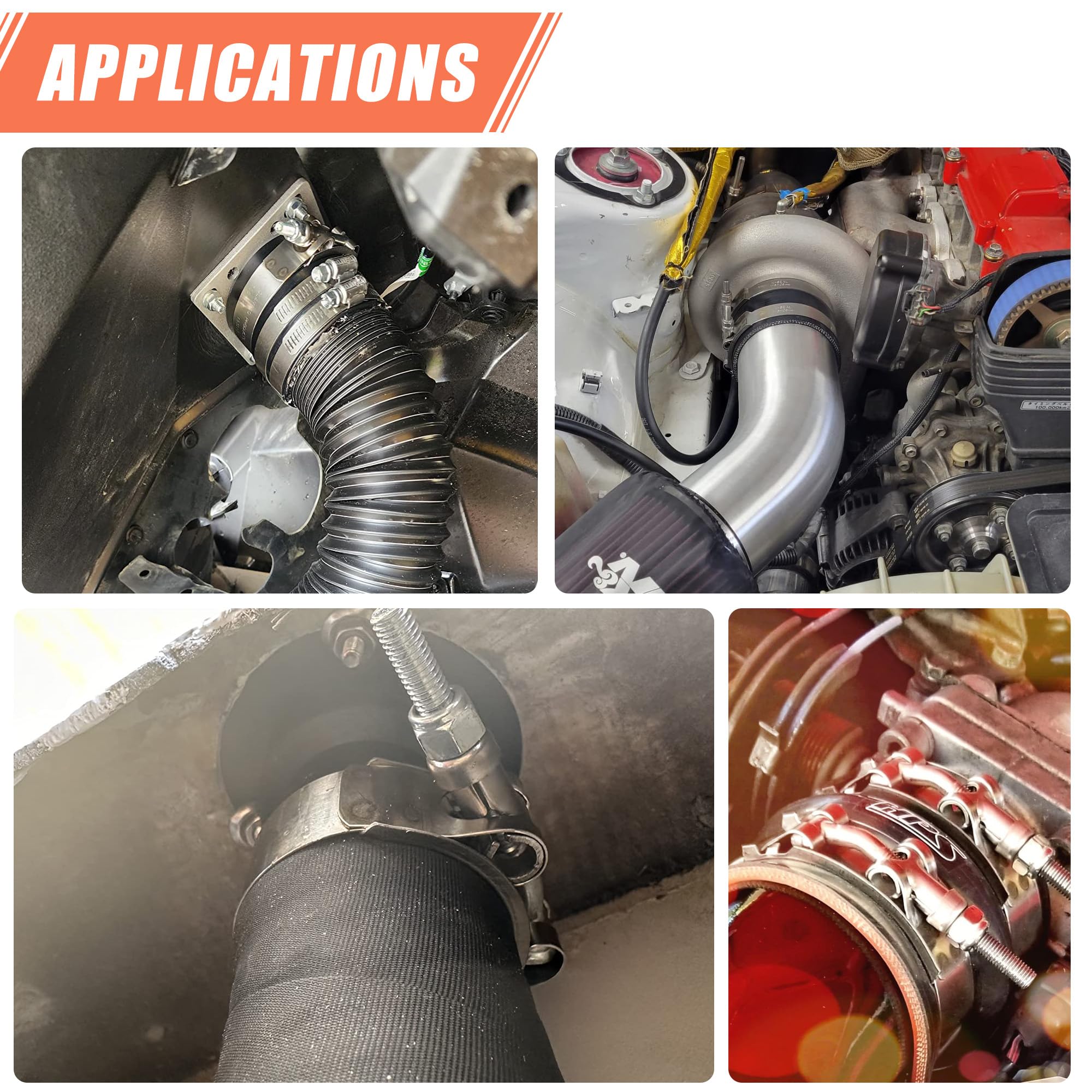 Paquete de 24 abrazaderas de manguera de perno en T, 12 tamaños, rango de trabajo de acero inoxidable 304 de 28 mm a 116 mm para manguera de 0.75 a 4 pulgadas, abrazadera de intercooler de