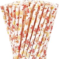 Vista 9 de Whaline 200 popotes de papel de otoño, pajitas desechables de calabaza en acuarela naranja y blanca, popotes decorativos de otoño para cosecha